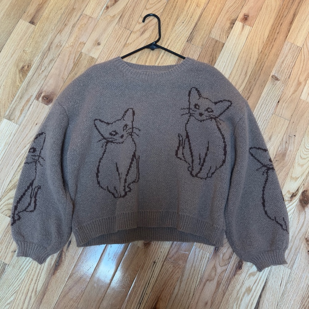 Brown Cat Pattern Sweater